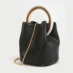 Vintage Chains Crossbody Handbag Women Ring Bucket Bag