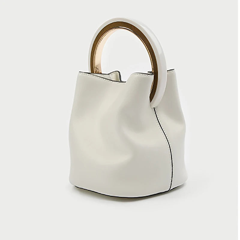 Vintage Chains Crossbody Handbag Women Ring Bucket Bag