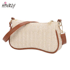 Straw Woven Shoulder Bag for Women Solid Texture Casual All-Match Underarm Bag