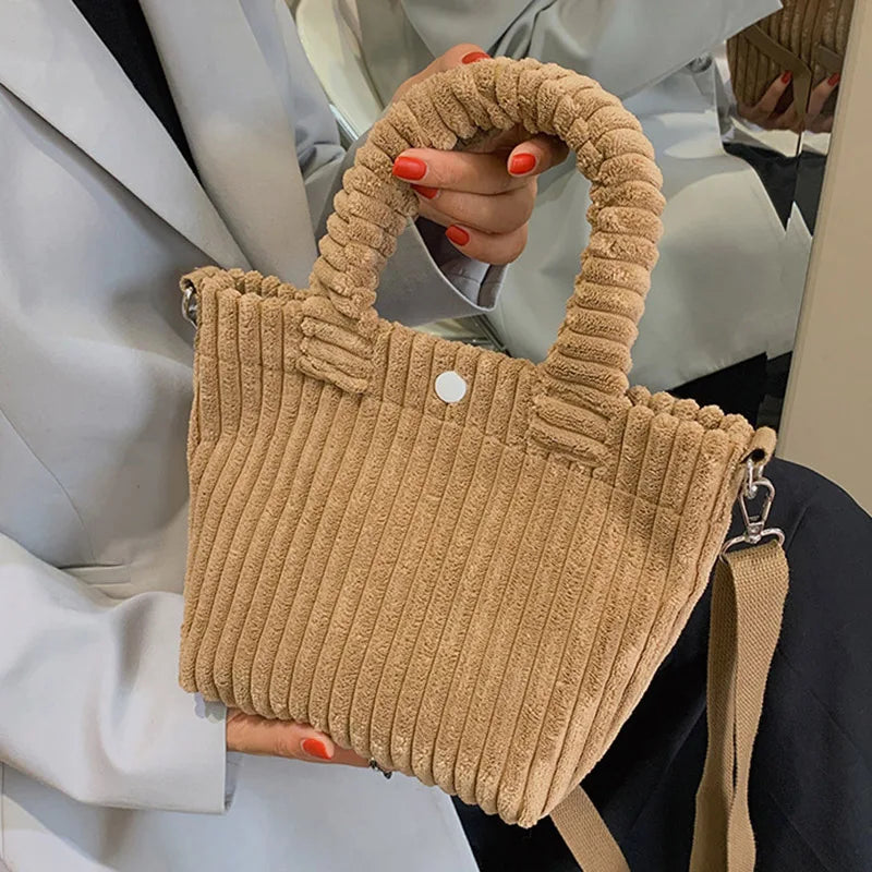 Fluffy Striped Shoulder Bag - Candy Casual Zipper Handbag