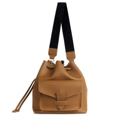 Wide Shoulder Strap Bucket Bag Retro PU Leather Handbag Wallet