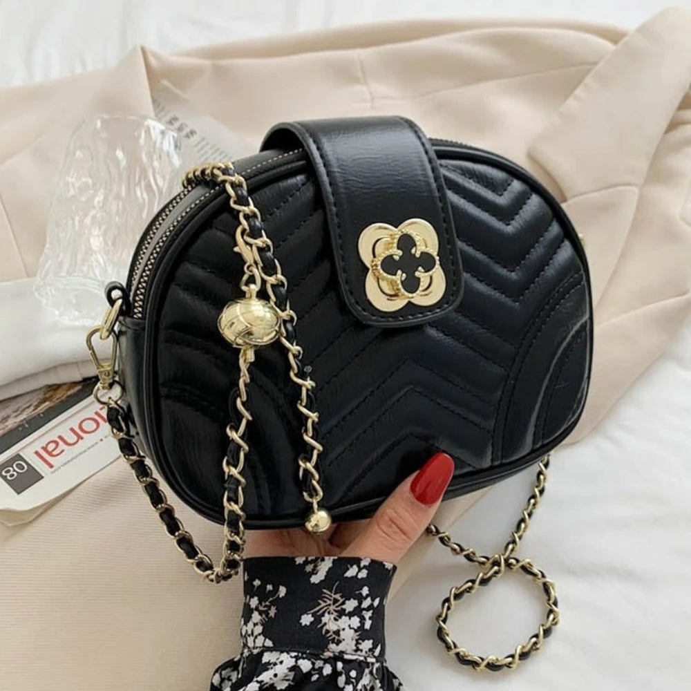 Embroidered Chain Shoulder Bag Beaded Messenger Crossbody Handbag