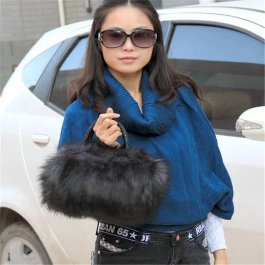 Faux Rabbit Fur Handbag Shoulder Messenger Bag Tote Women Long Fur Grass