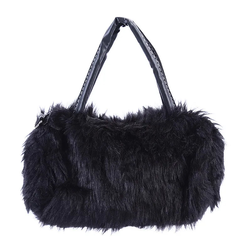 Lady Girl Pretty Faux Rabbit Fur Handbag Tote Women Long Fur Grass Handbag Bolsa