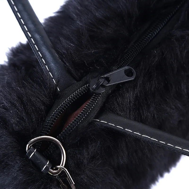 Lady Girl Pretty Faux Rabbit Fur Handbag Tote Women Long Fur Grass Handbag Bolsa