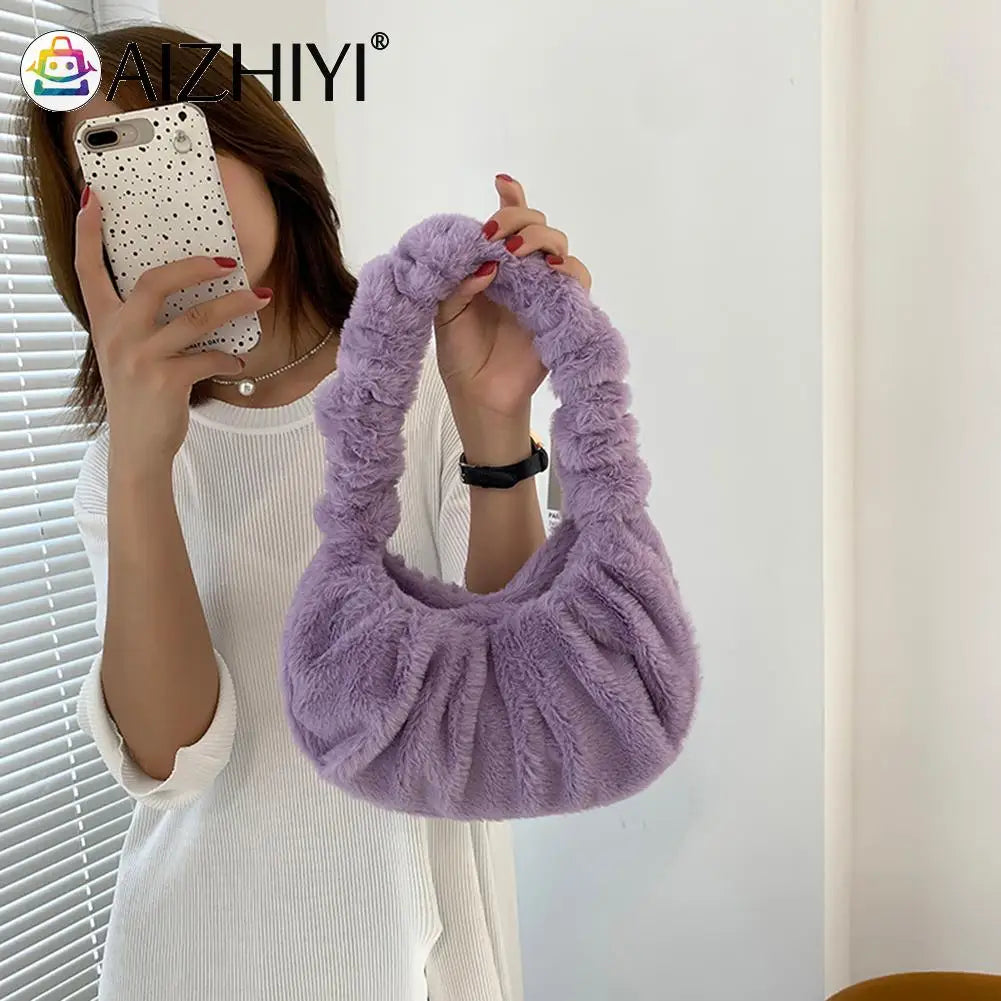 Women's Winter Plush Shoulder Bag Soft Cloud Handbag