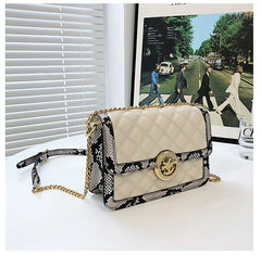 Snake Pattern Cross Body Bag Wooden Clip Vintage Shoulder Bag