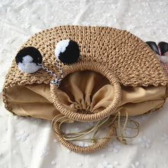 Moon Shaped Summer Handmade Bag with Pompon Beach Weaving