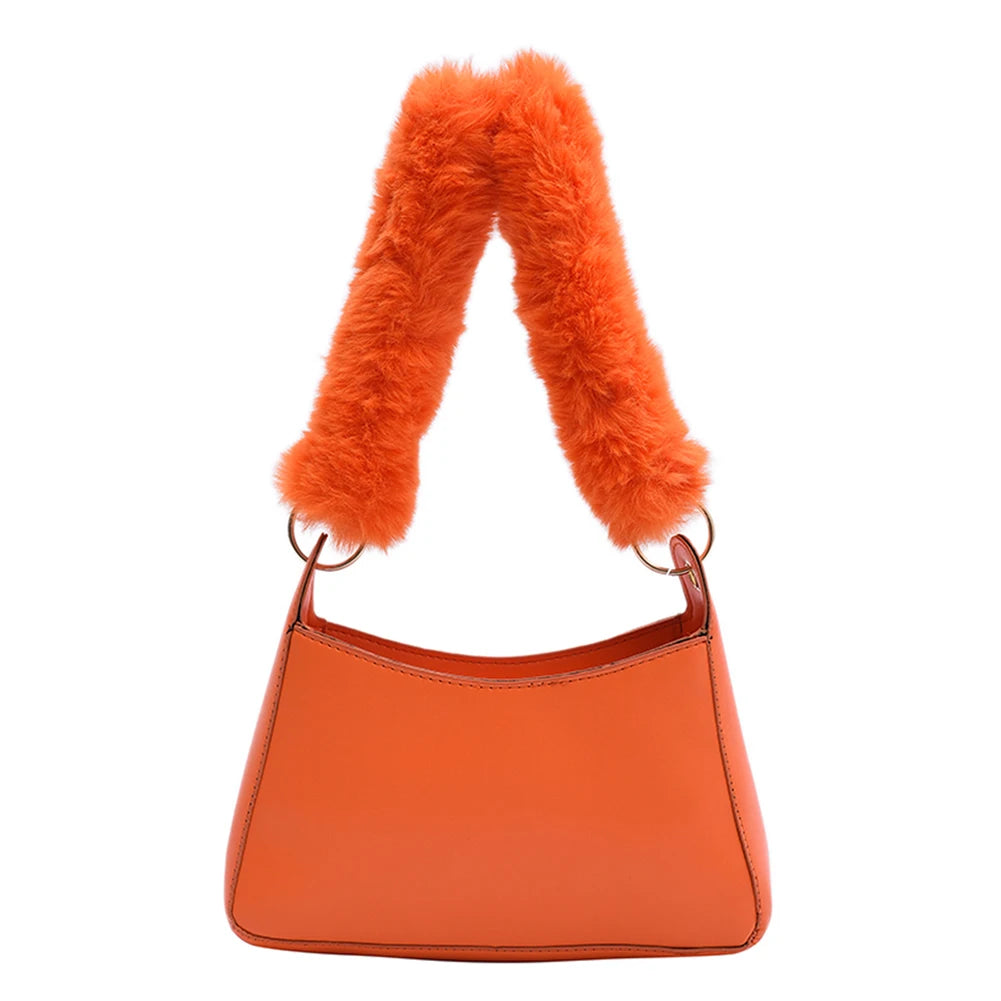 Lady Winter Shoulderbag Women Autumn Winter PU Leather Soft Plush Handle