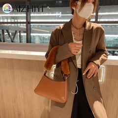 Lady Winter Shoulderbag Women Autumn Winter PU Leather Soft Plush Handle