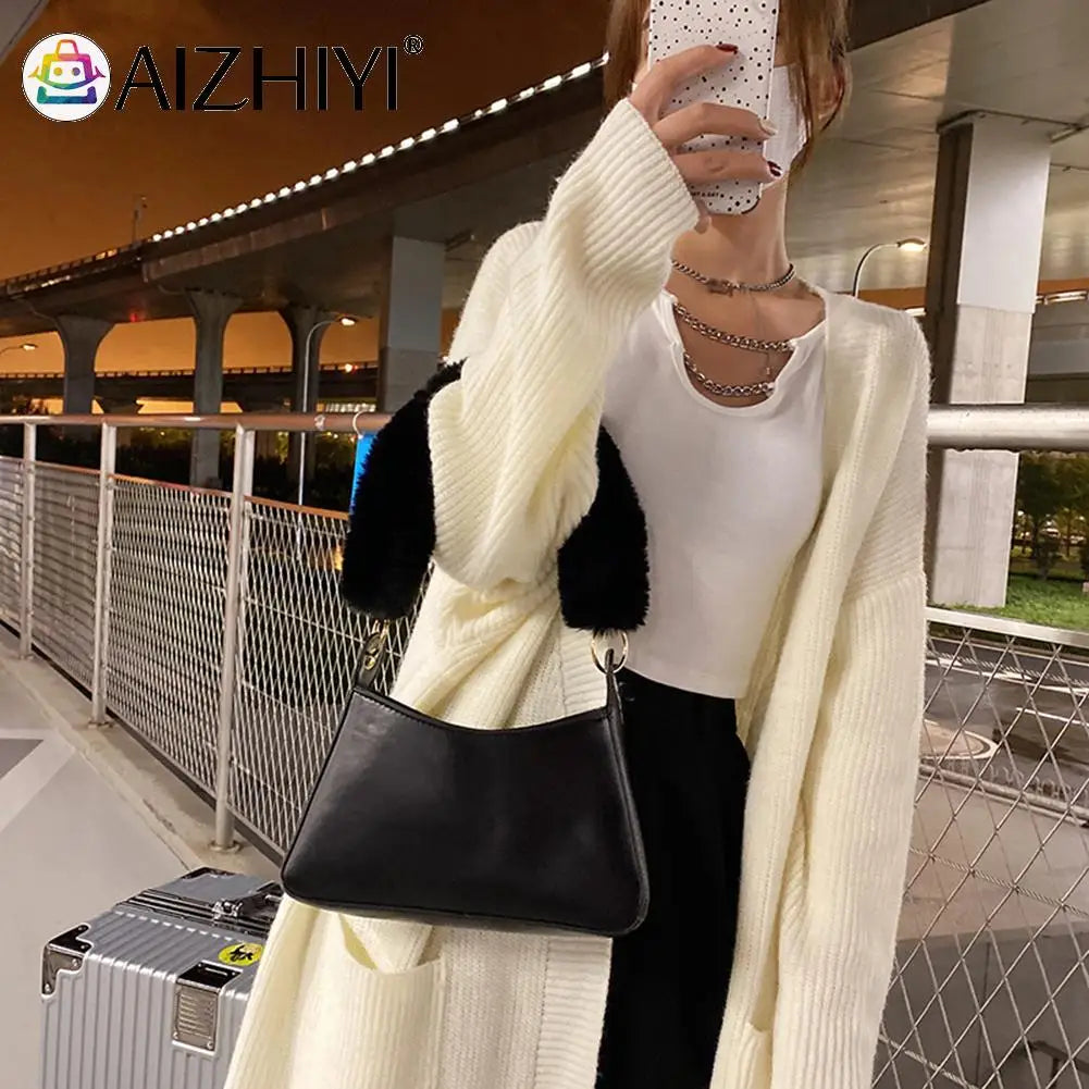 Lady Winter Shoulderbag Women Autumn Winter PU Leather Soft Plush Handle