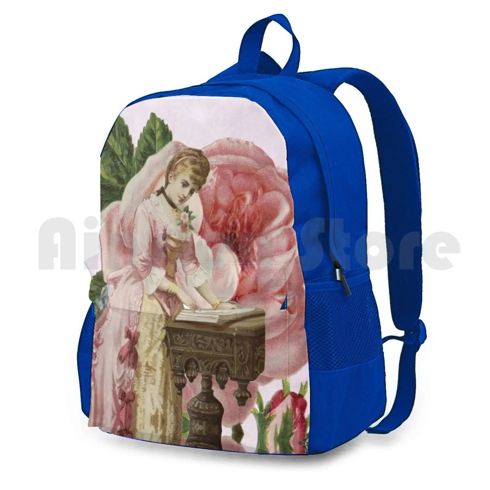 Pink Rose Vintage Lady Hiking Backpack Waterproof