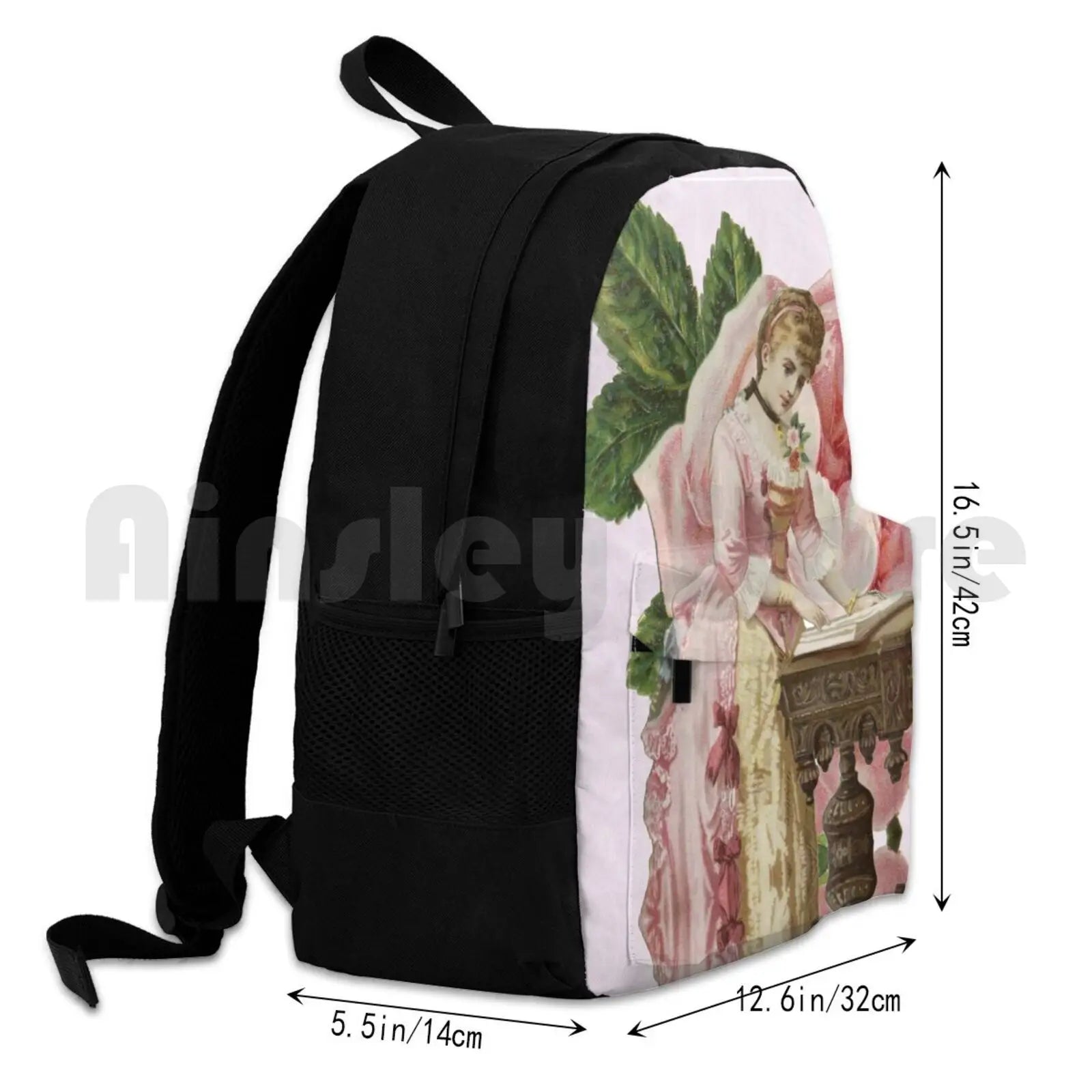 Pink Rose Vintage Lady Hiking Backpack Waterproof