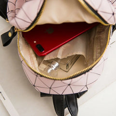 Pink Sliver Leather Backpack School Rucksack College Shoulder Satchel