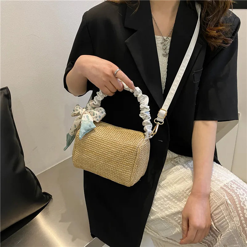 Lady's Straw Weave Handbag Small Square Bag - Spring Versatile