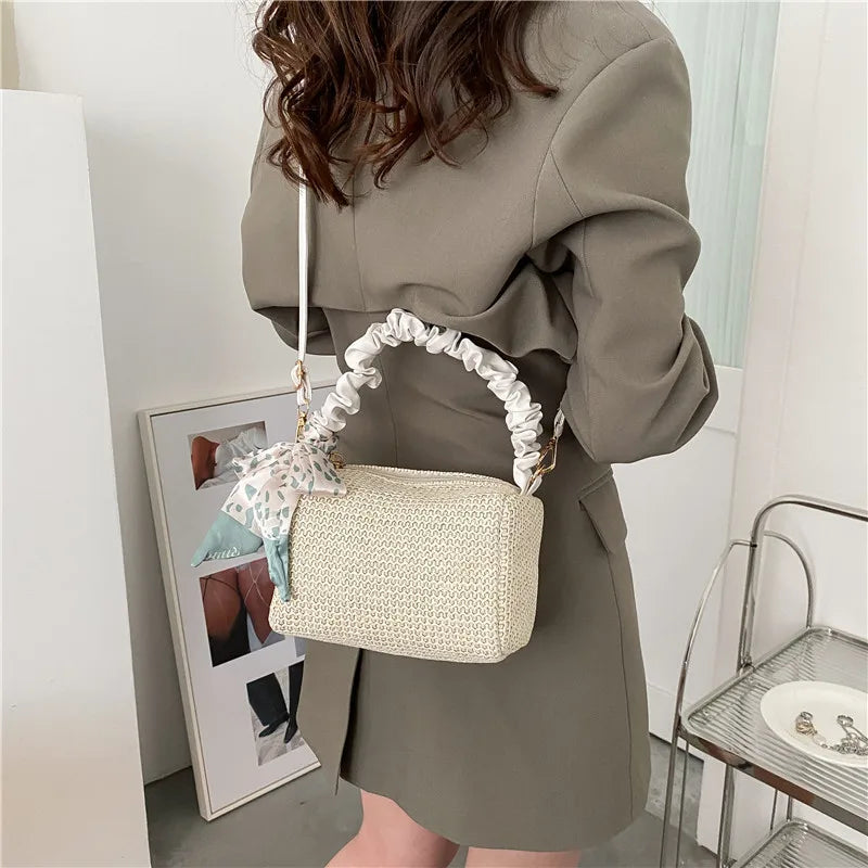 Lady's Straw Weave Handbag Small Square Bag - Spring Versatile