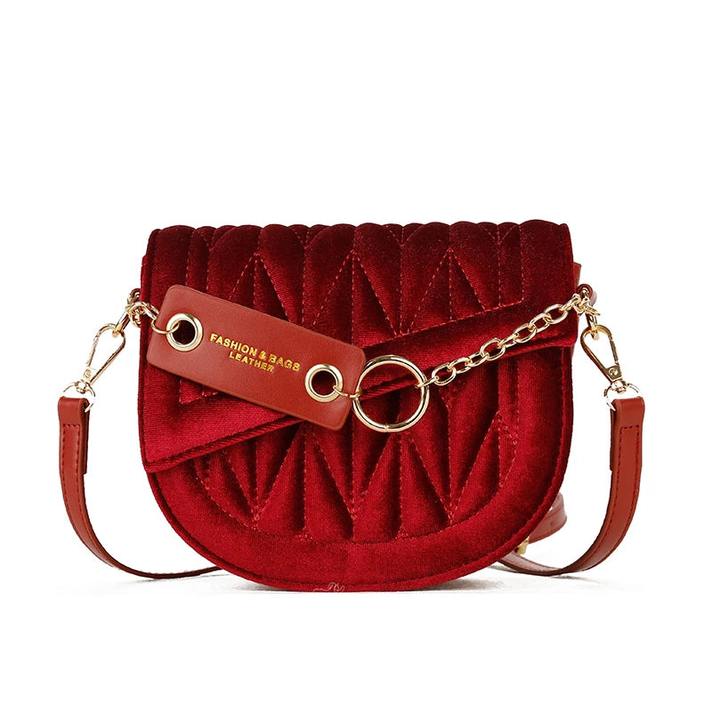 Velvet Saddle Crossbody Bag Flap Shoulder Clutch Handbag