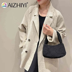Soft Winter Lamb Wool Ladies Handbag Small Tote Casual Zipper Solid