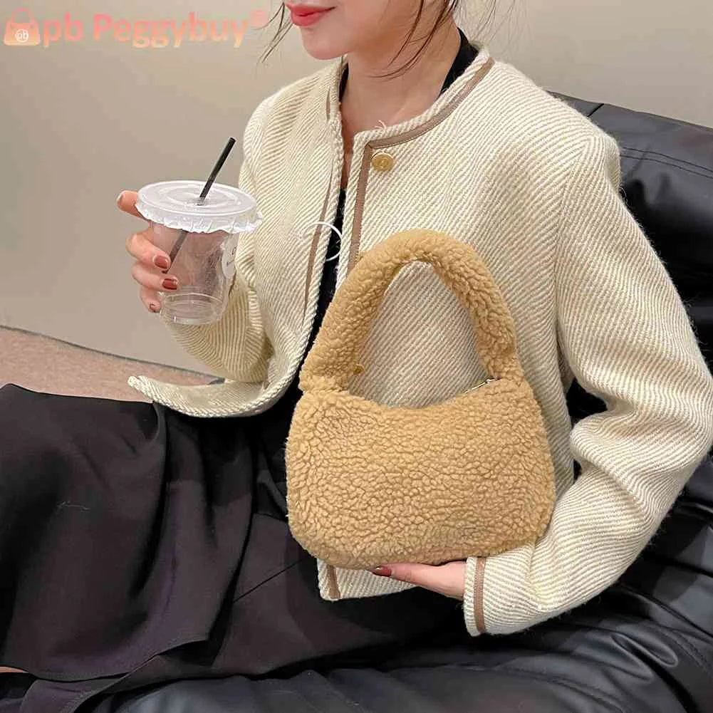 Lamb Wool Shoulder Bag Soft Winter Ladies Handbags Casual Warm Zipper