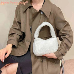 Lamb Wool Shoulder Bag Soft Winter Ladies Handbags Casual Warm Zipper