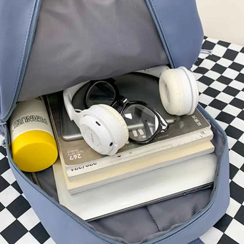 Plaid Nylon High School Backpack Lightweight Bag
