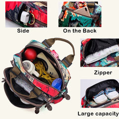 Large Baby Diaper Bag Backpack Waterproof Flowers Printing Handbag