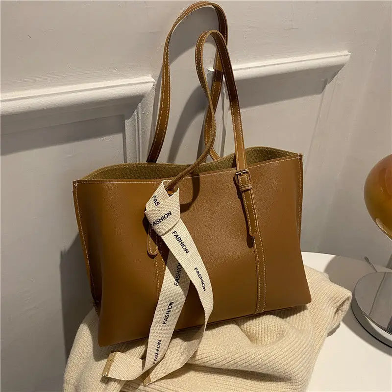 New Brown Leather Shoulder Bag Large Tote Shopper