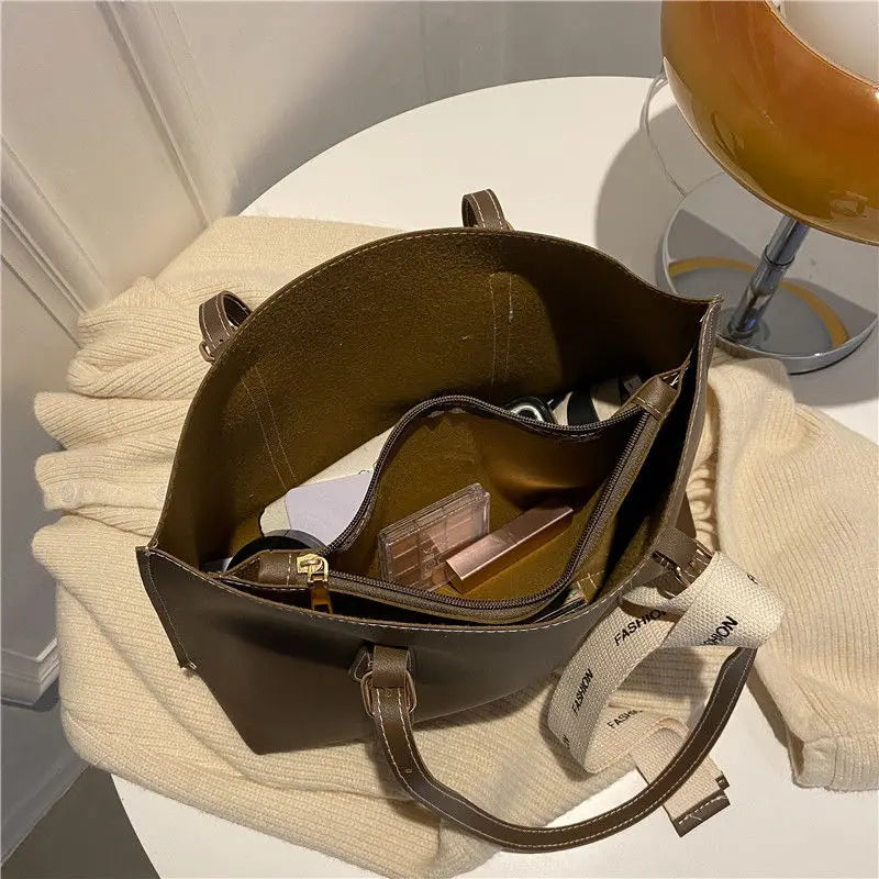 New Brown Leather Shoulder Bag Large Tote Shopper