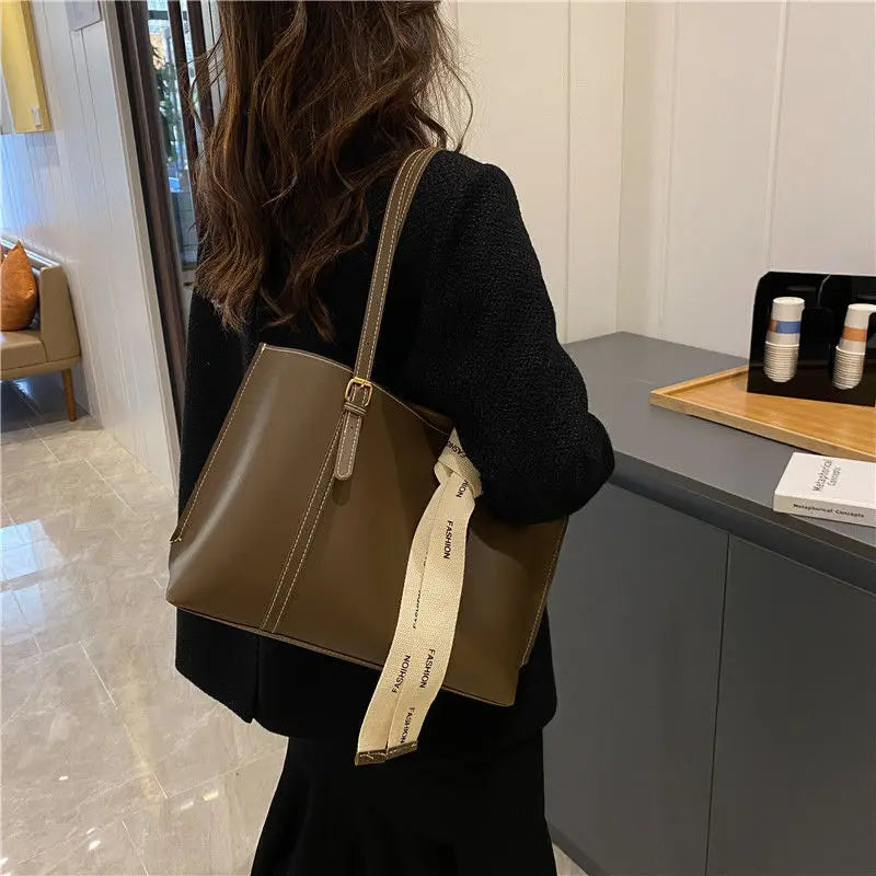 New Brown Leather Shoulder Bag Large Tote Shopper