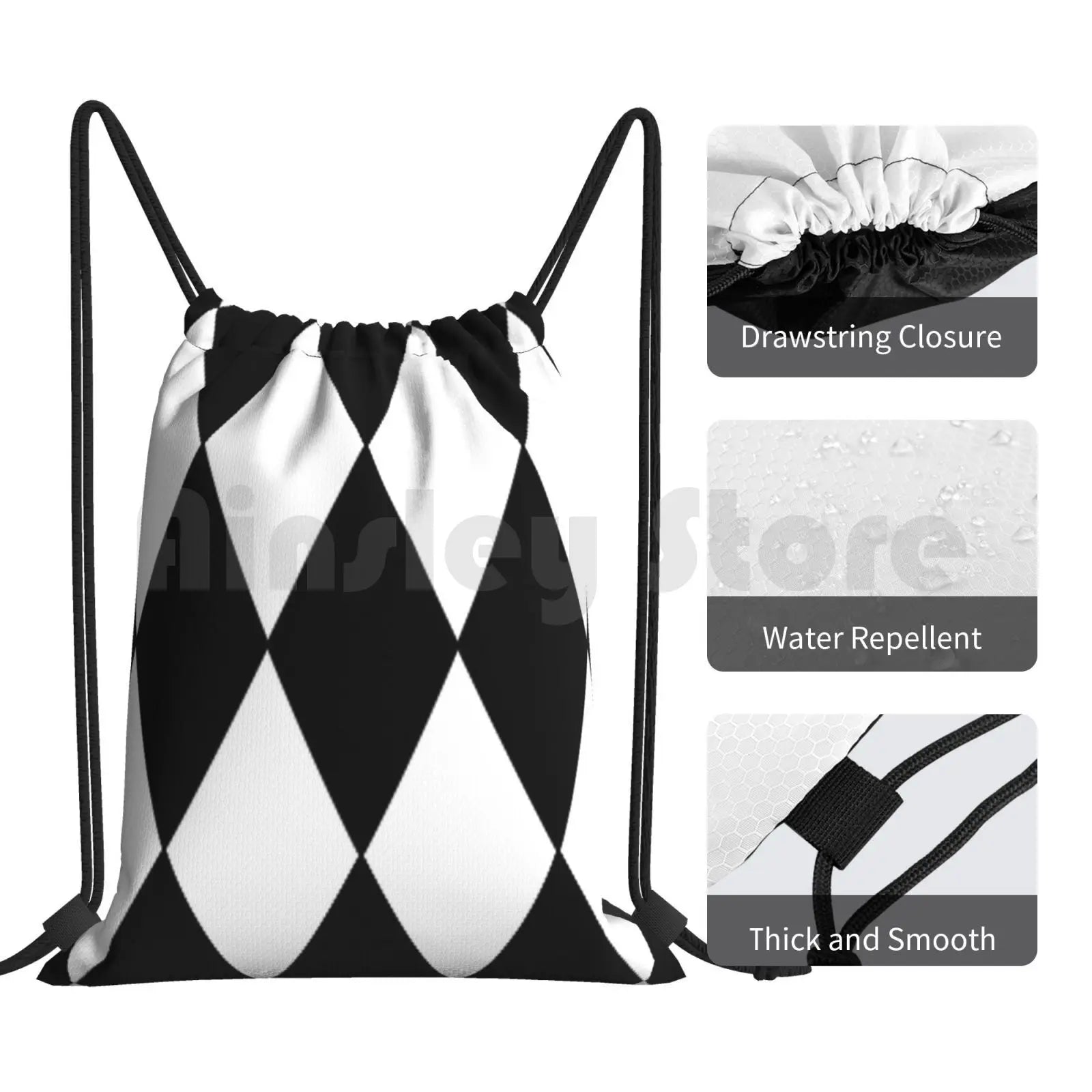 Large White Diamond Argyle Pattern Backpack