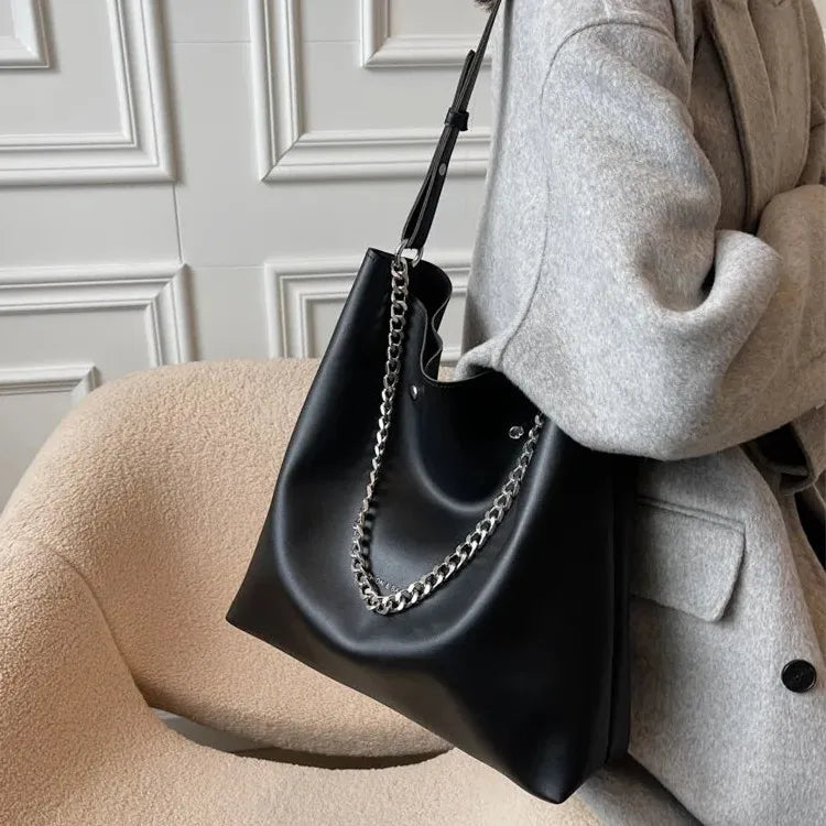 Large Bucket Shoulder Bag Women Purse Chain Messenger Tote PU Leather