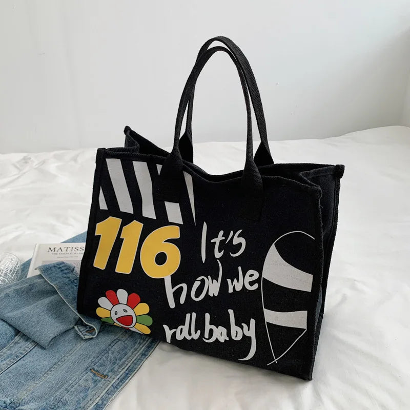 Canvas Tote Shoulder Bag Shopper Bags Letter Printing Handbag