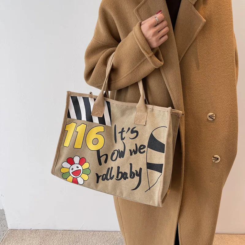Canvas Tote Shoulder Bag Shopper Bags Letter Printing Handbag