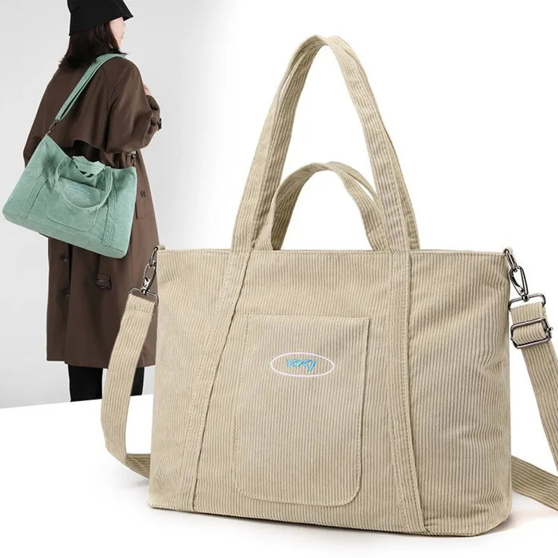 Large Capacity Women Travel Duffel Corduroy Shoulder Bags Storage