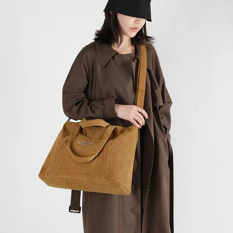 Large Capacity Women Travel Duffel Corduroy Shoulder Bags Storage