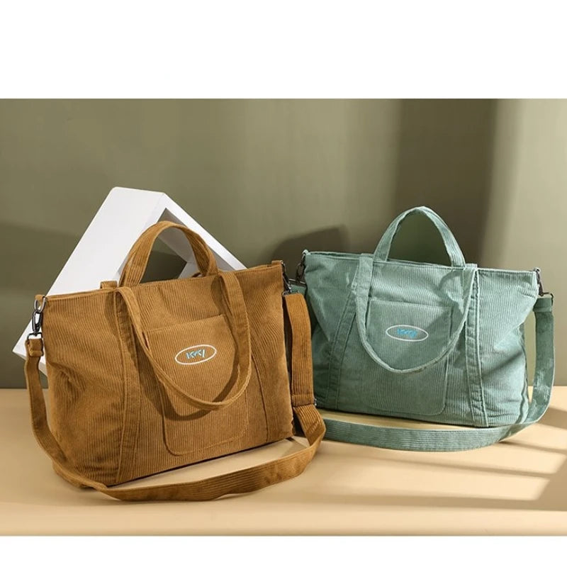 Large Capacity Women Travel Duffel Corduroy Shoulder Bags Storage