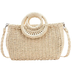 Large Capacity Summer Beach Straw Bucket Bag Messenger Bag Women's Tote