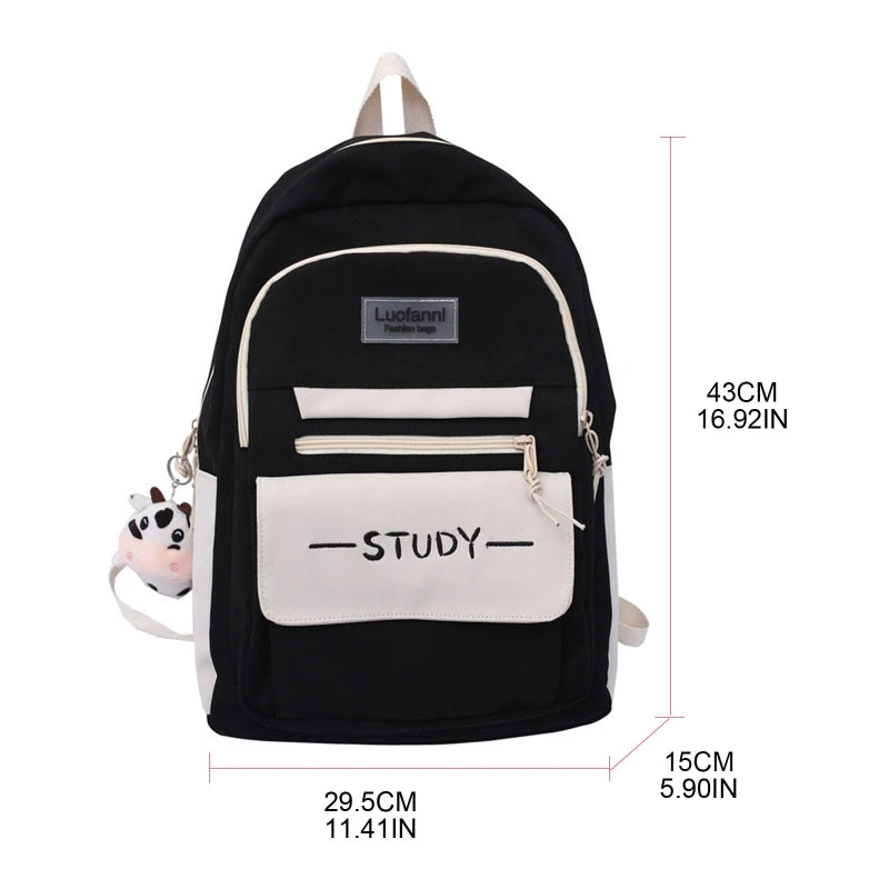 Large Capacity Nylon College Bookbag for Teen Girls