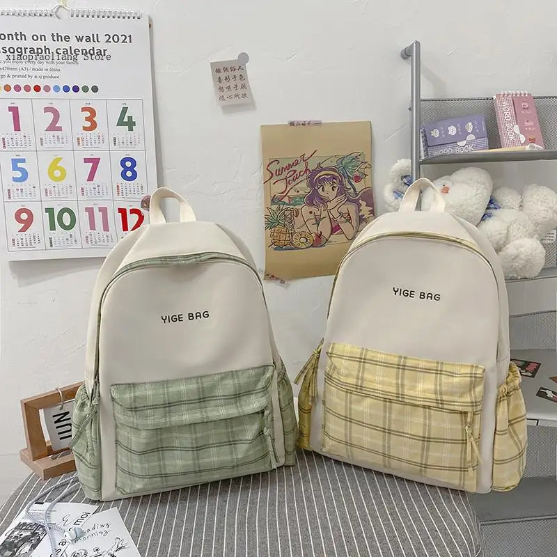Large Capacity Lattice Women Backpack Canvas Waterproof Bags for Girls