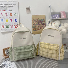 Large Capacity Lattice Women Backpack Canvas Waterproof Bags for Girls