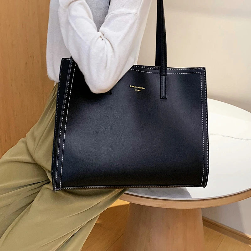 Large Capacity Women's Shoulder Tote Bag Solid Square Handbag