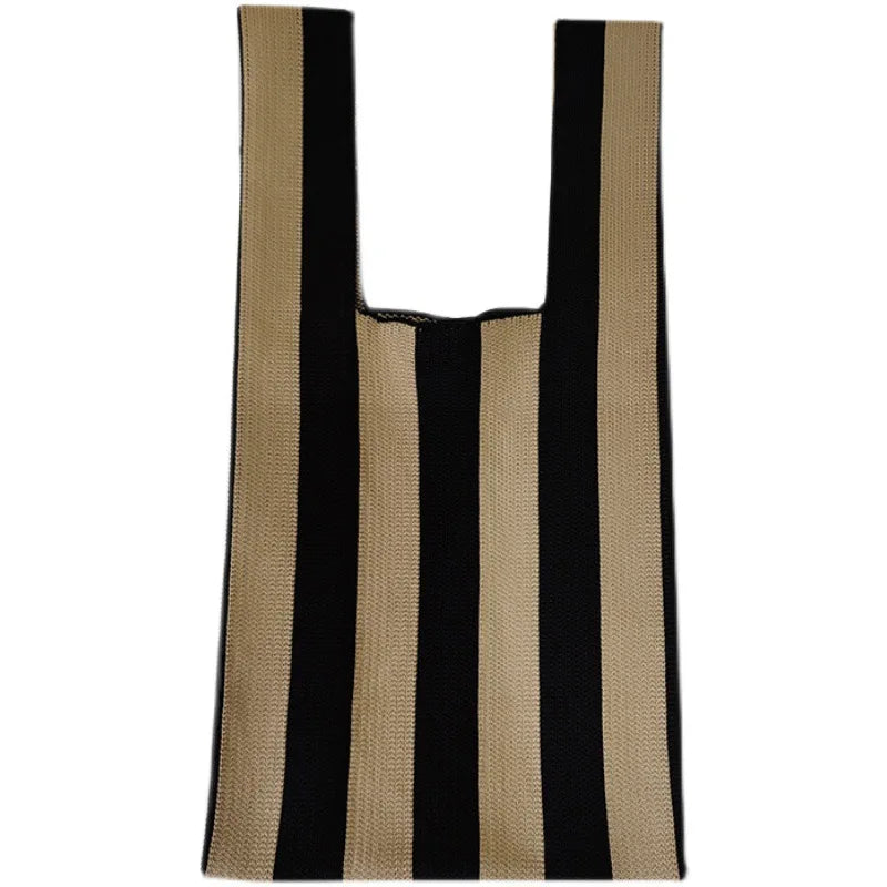 Green Striped Handbag Vest-Shaped Knitted Tote