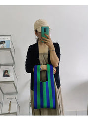Green Striped Handbag Vest-Shaped Knitted Tote