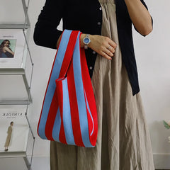 Green Striped Handbag Vest-Shaped Knitted Tote