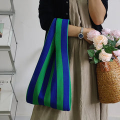 Green Striped Handbag Vest-Shaped Knitted Tote
