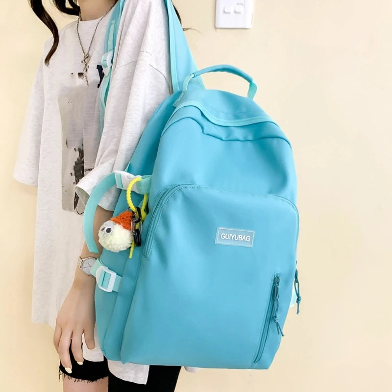 Large Capacity Nylon Backpack with Pendant for Student Teenagers