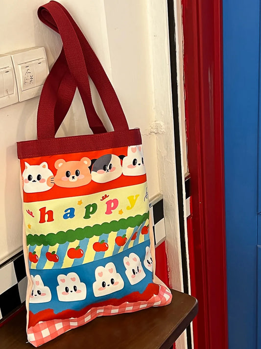 Large-Capacity Cartoon Print Canvas Tote Handbag