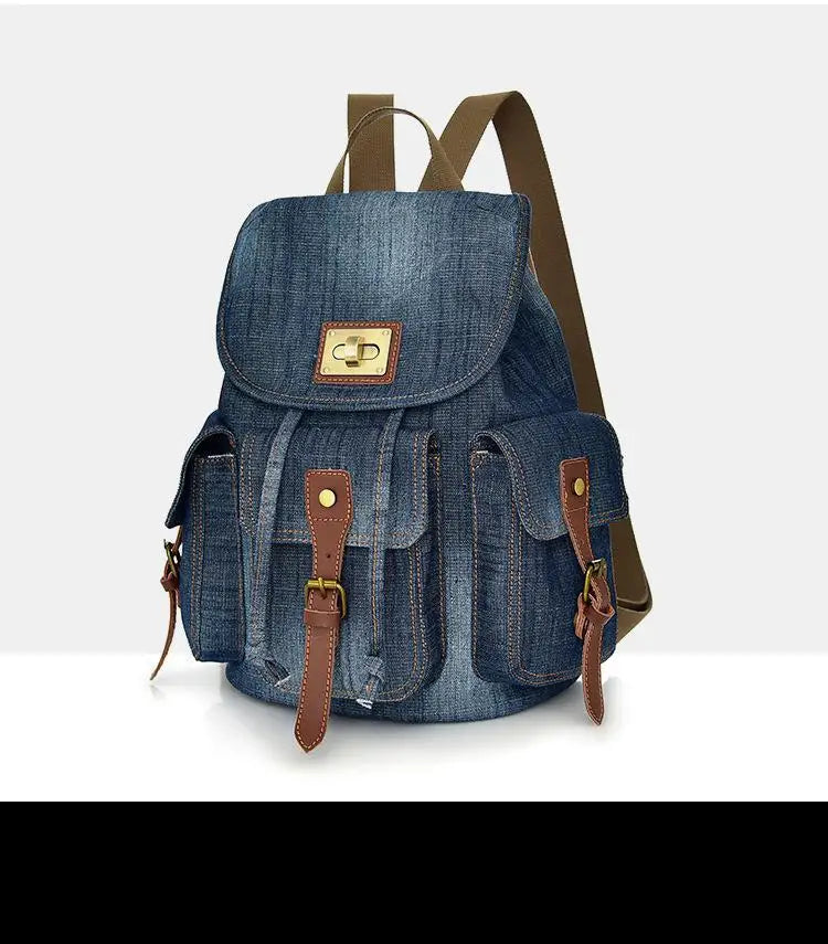 Large Capacity Canvas Backpack Denim School Backpack For Teens Vintage