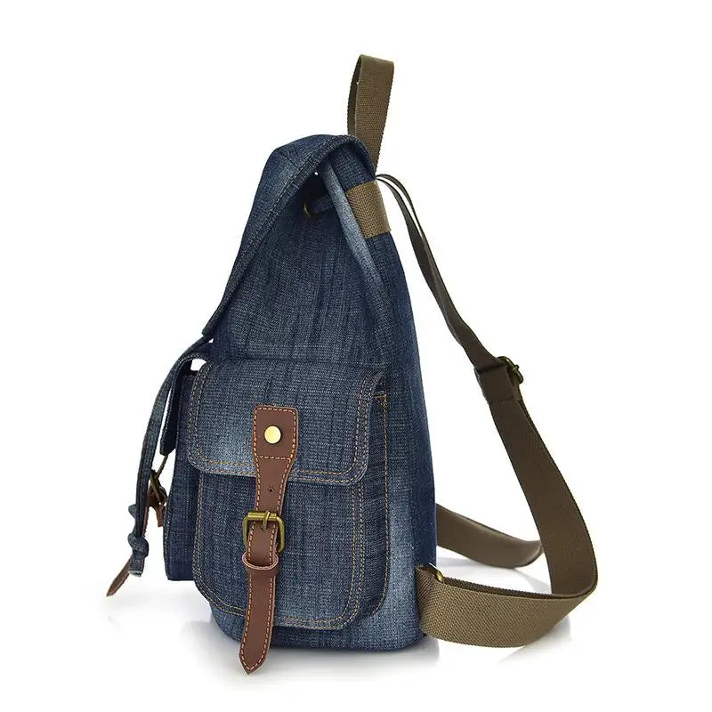 Large Capacity Canvas Backpack Denim School Backpack For Teens Vintage