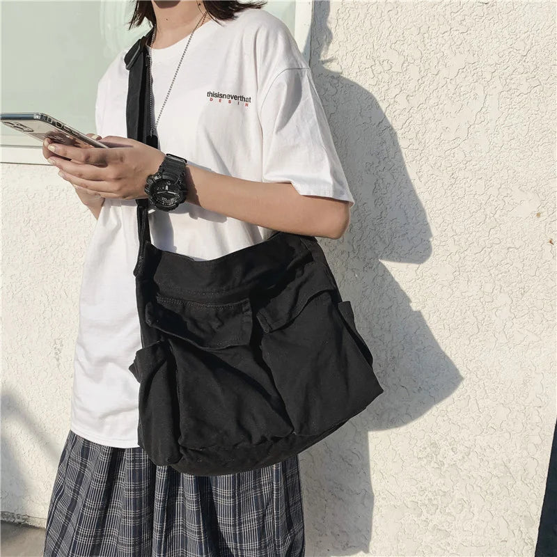 Large Capacity Canvas Bag Female Messenger Student Harajuku Japanese Tote Bag